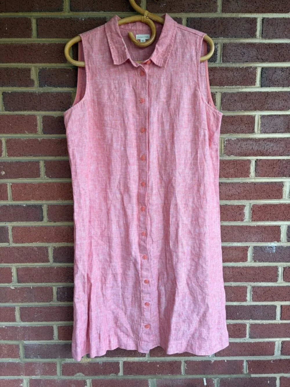 Garnet Hill Pink Classic Linen Shirtdress Women's 12